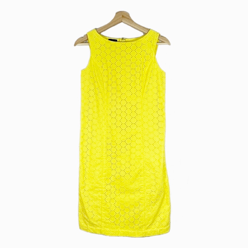 Talbots Lace Overlay Sheath Dress Sleeveless Yellow Sz 2P